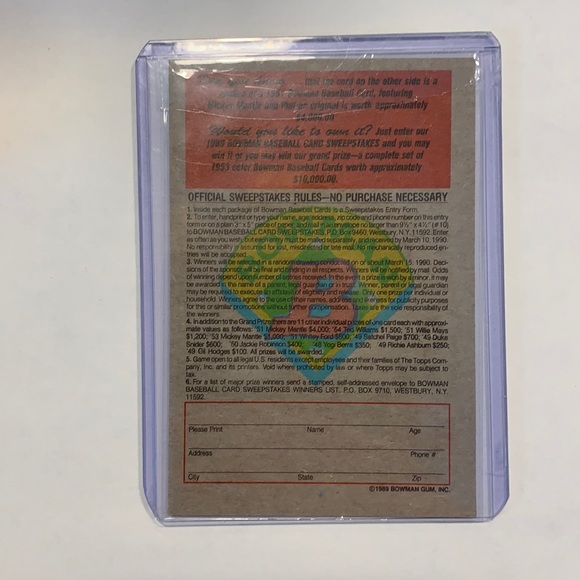 1989 Mickey Mantle Bowman Insert - Picture 2 of 2